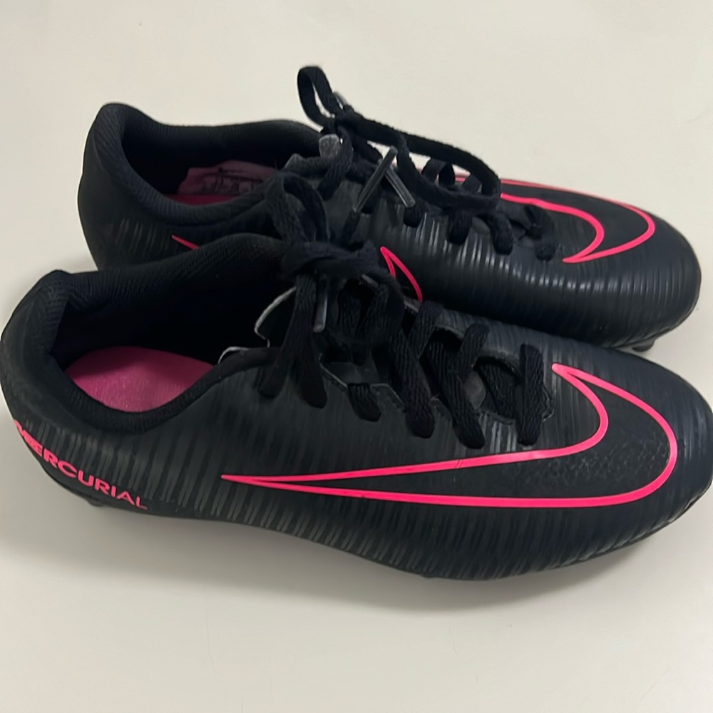 Nike Mercurial youth pink and black soccer cleats. Size U.S. 3Y
